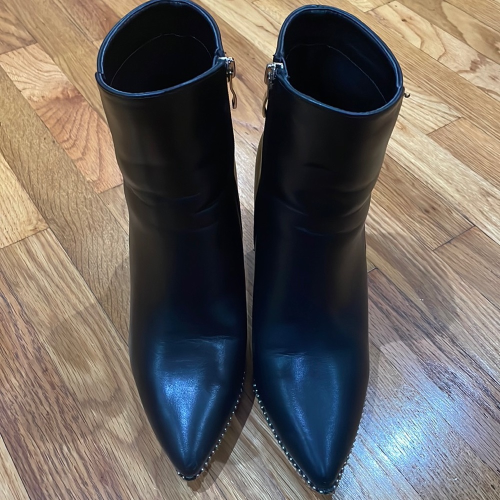 Black Faux Leather Ankle Booties With Silver Studs